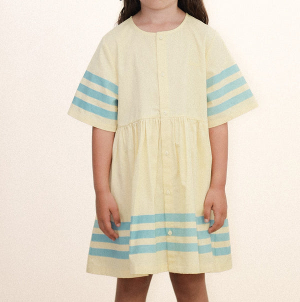 Stripes A-Line Cotton Twill Dress (Dusty Yellow)