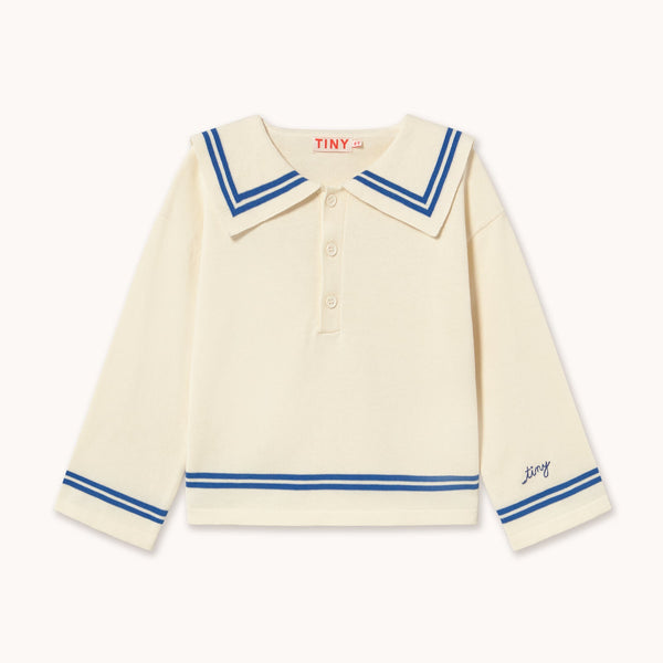 Sailor Collar Striped Cotton Cardigan (Off-White)