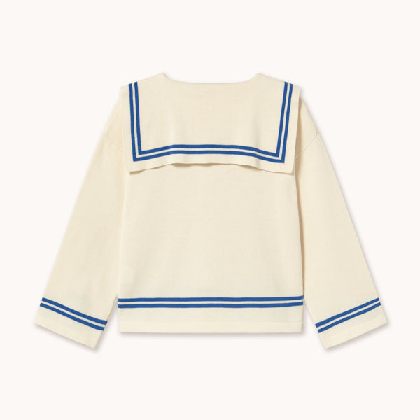 Sailor Collar Striped Cotton Cardigan (Off-White)