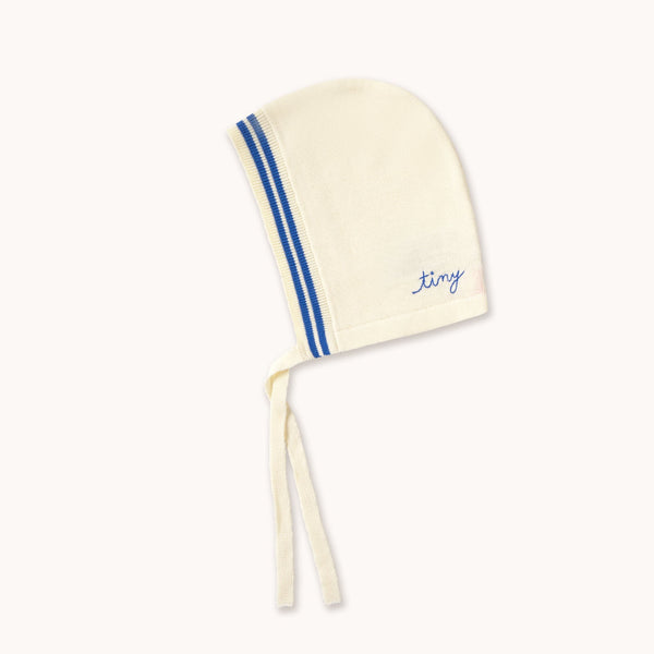 Stripes Cotton Knit Baby Bonnet (Off-White)