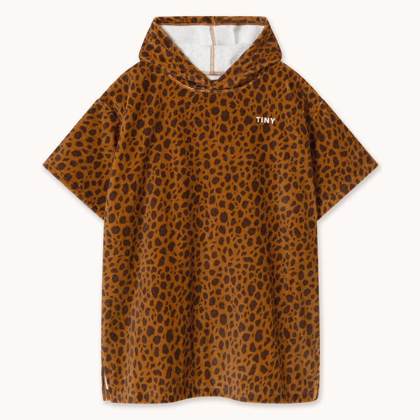 Mini Animal Print Hooded Cotton Towel Poncho (Light Brown)
