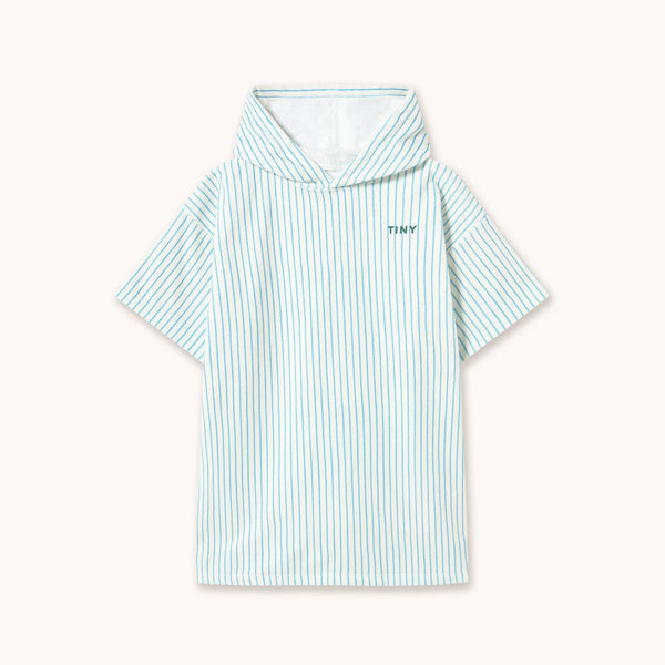 Cyan Stripe Hooded Cotton Towel Poncho (Light Cyan)