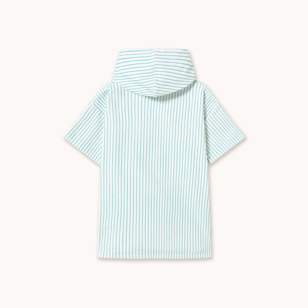 Cyan Stripe Hooded Cotton Towel Poncho (Light Cyan)