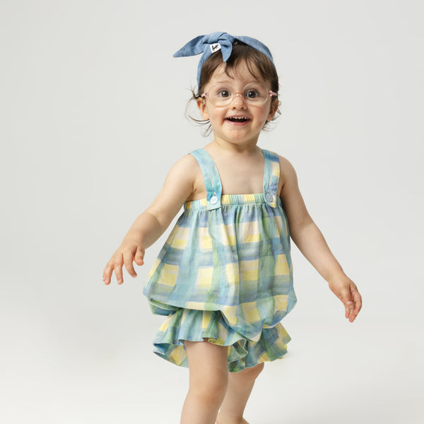 Regina Checked Cotton Jumpsuit Romper (Grid)