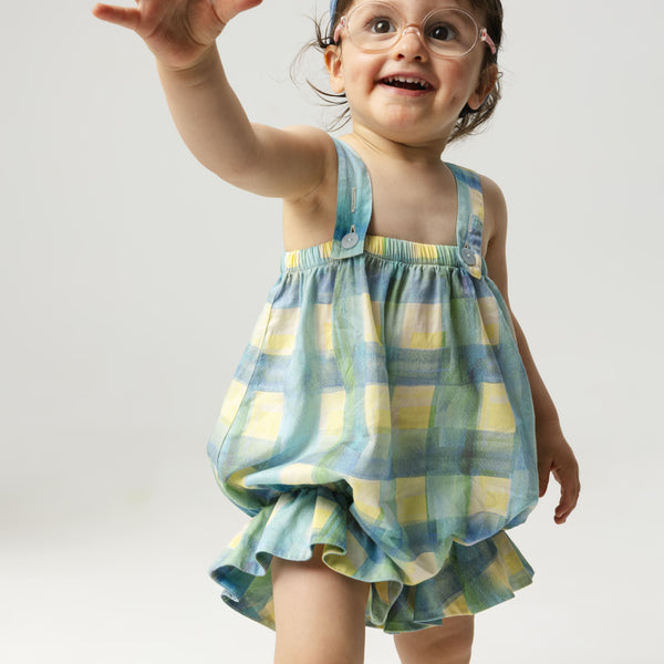 Regina Checked Cotton Jumpsuit Romper (Grid)