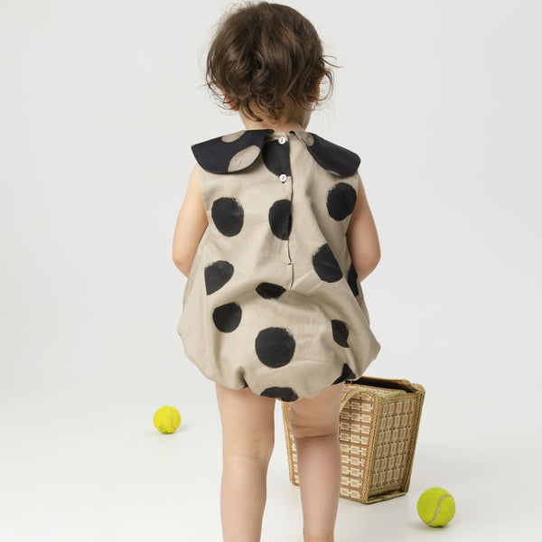 Luna Polka Dot Collared Cotton Baby Romper (Mocha)