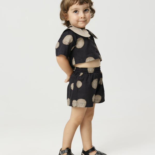 Leonilde Polka Dot Collared Cotton Cropped Shirt (Black)