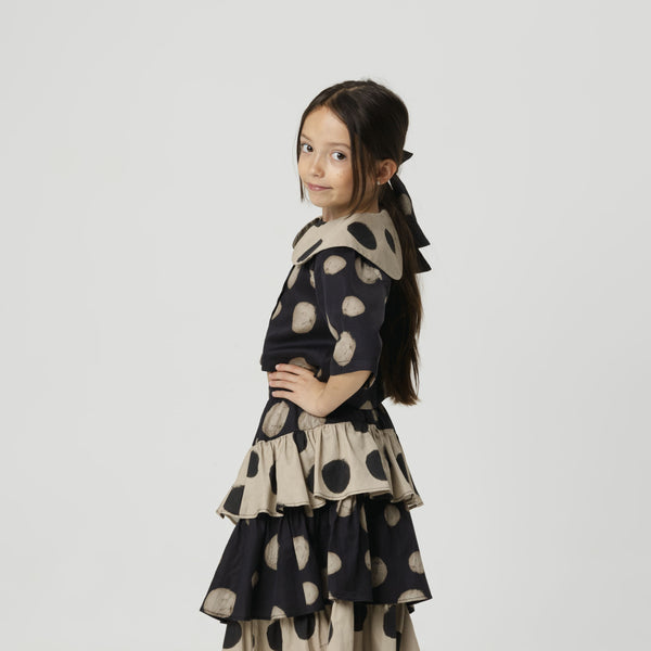 Leonilde Polka Dot Collared Cotton Cropped Shirt (Black)