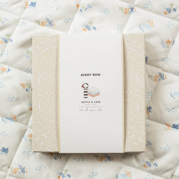 Rattle & Organic Cotton Muslin New Baby Gift Set (Coastline)