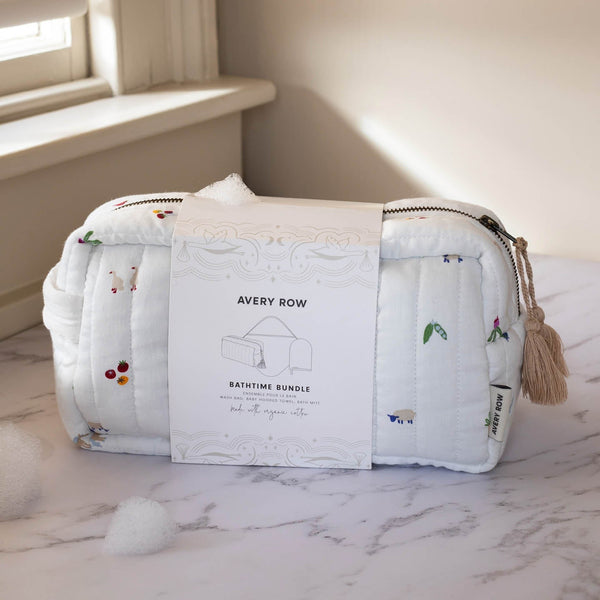 Bath time 3 Piece Towel, Washcloth + Washbag Baby Gift Set (Little Farm)