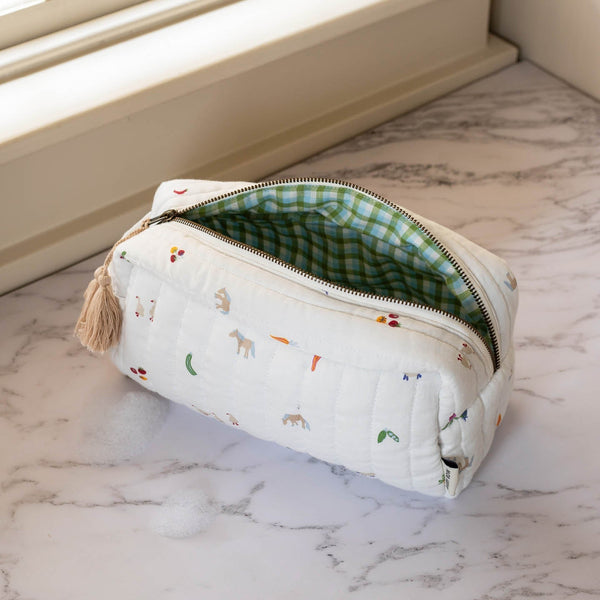 Cotton Quilted Nappy Pouch or Wash Bag (Little Farm)