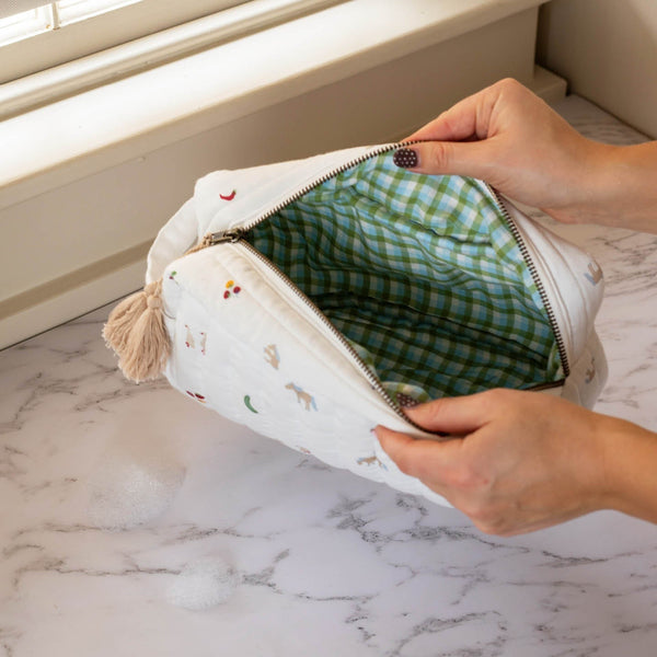 Cotton Quilted Nappy Pouch or Wash Bag (Little Farm)