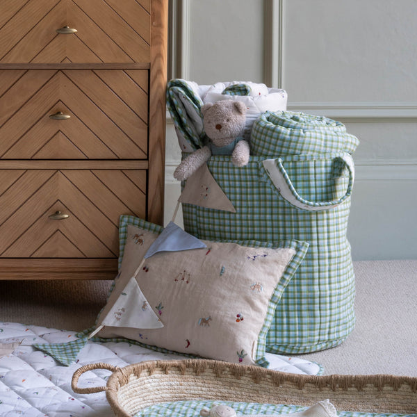 Large Quilted Reversible Storage Basket (Greenhouse Gingham / Little Farm)
