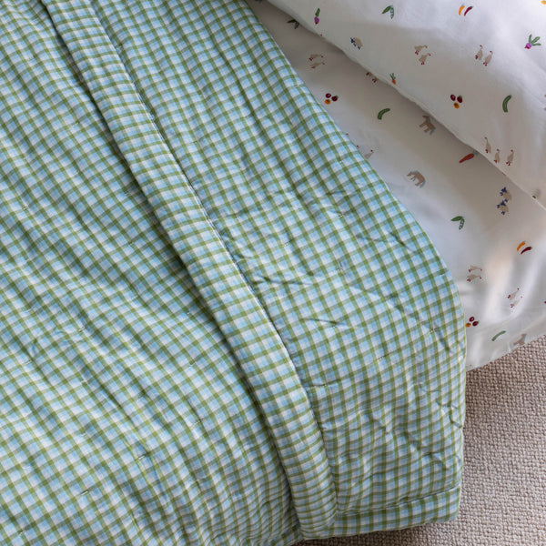 Woven Quilted Cot Bedspread (Greenhouse Gingham)