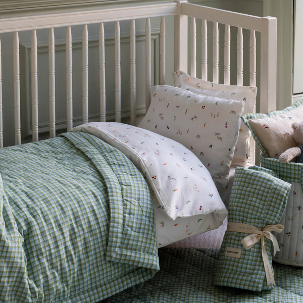 Woven Quilted Cot Bedspread (Greenhouse Gingham)