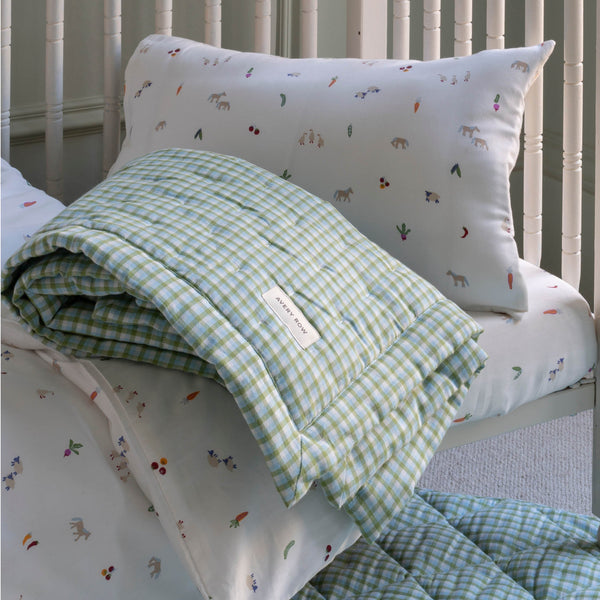 Woven Quilted Cot Bedspread (Greenhouse Gingham)