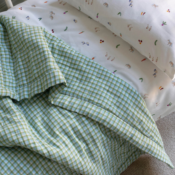 Woven Quilted Cot Bedspread (Greenhouse Gingham)