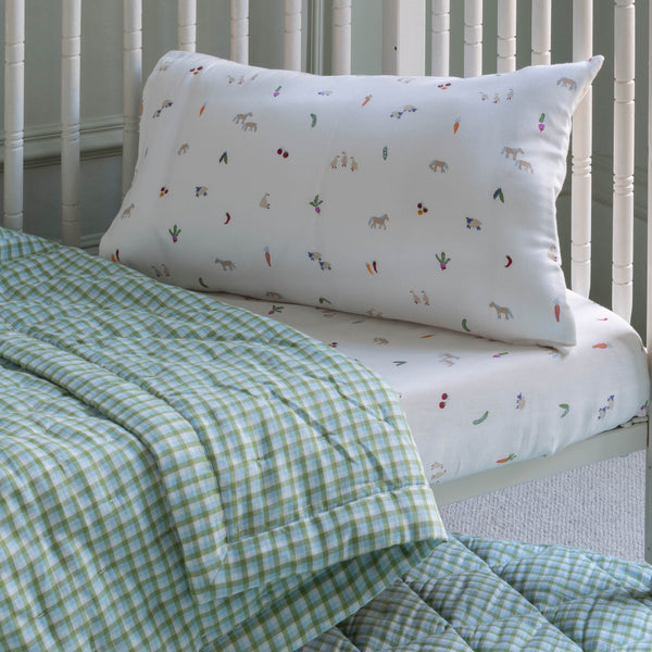 Woven Quilted Cot Bedspread (Greenhouse Gingham)