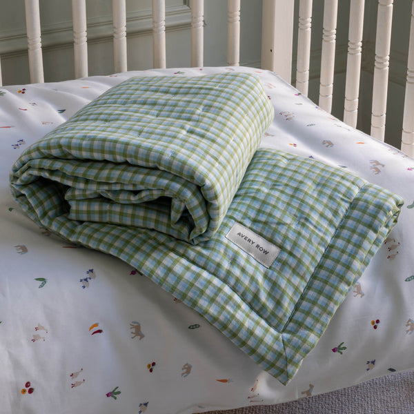 Woven Quilted Cot Bedspread (Greenhouse Gingham)