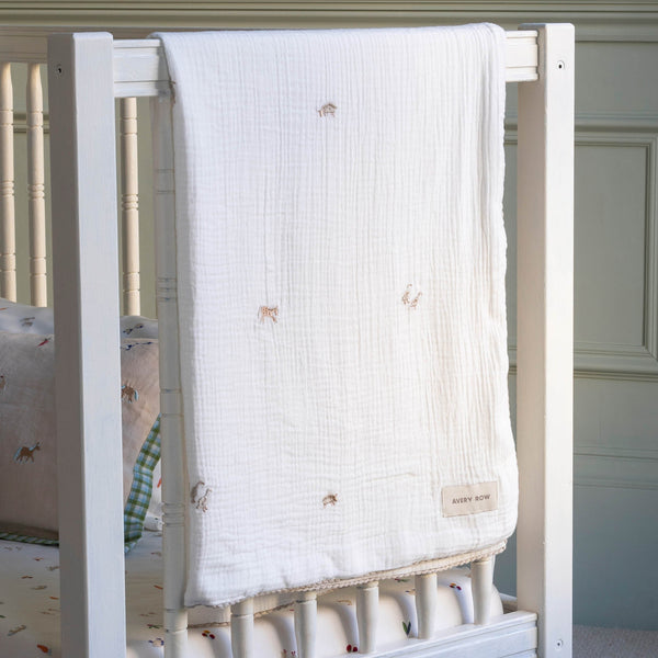 Embroidered Muslin Blanket (Little Farm)