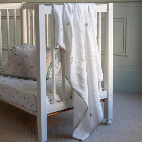 Embroidered Muslin Blanket (Little Farm)
