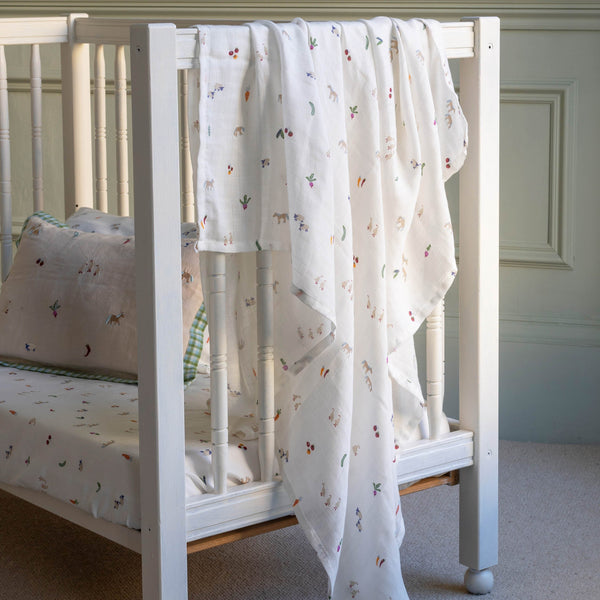 Organic Cotton Baby Muslin Swaddles Set of 2 (Little Farm/Radish)
