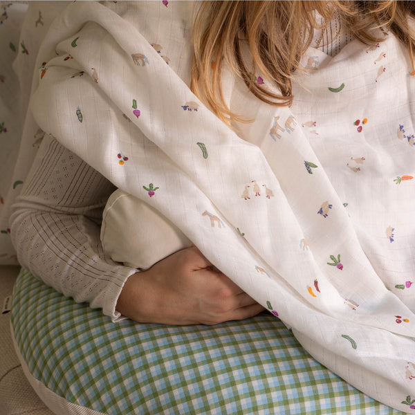 Organic Cotton Baby Muslin Swaddles Set of 2 (Little Farm/Radish)