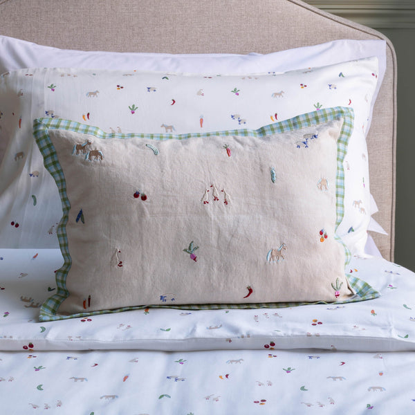Rectangle Linen Embroidered Scatter Cushion (Little Farm)