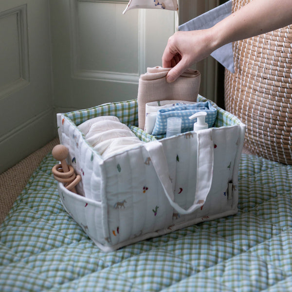 Quilted Nappy Caddy Organiser (Little Farm)
