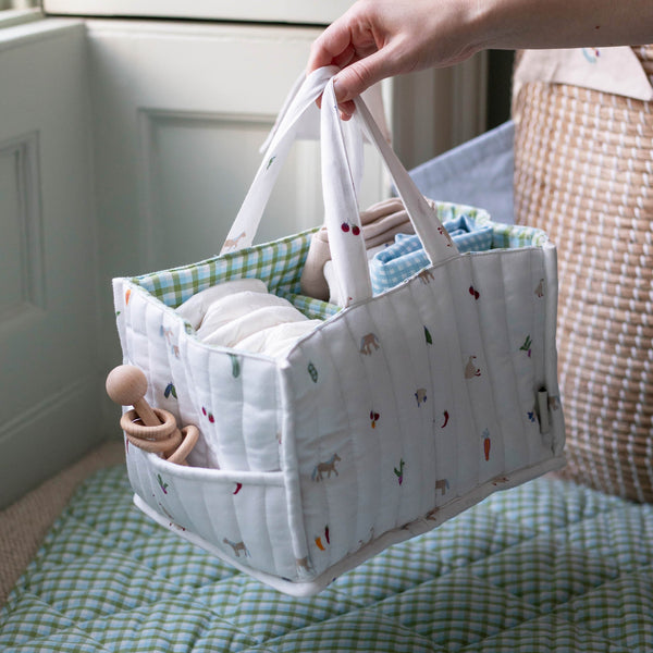 Quilted Nappy Caddy Organiser (Little Farm)