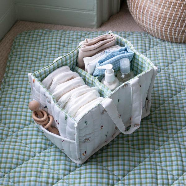 Quilted Nappy Caddy Organiser (Little Farm)