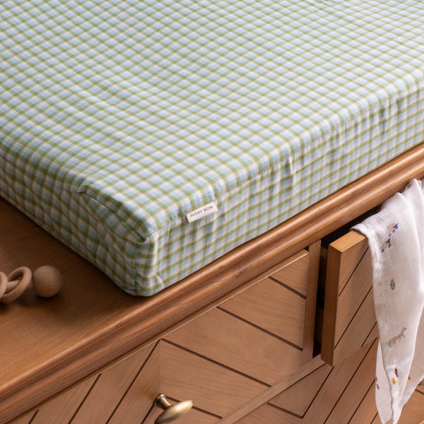 Organic Cotton Baby Changing Mat Cover (Greenhouse Gingham)