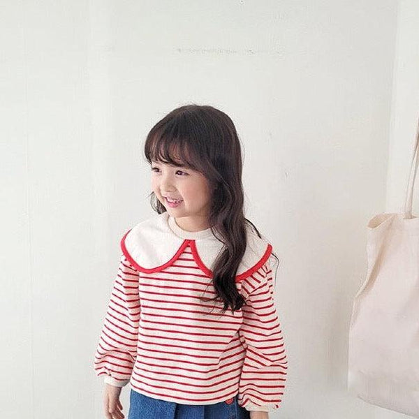 Erin Sailor Collar Striped Longsleeved Top (Red)