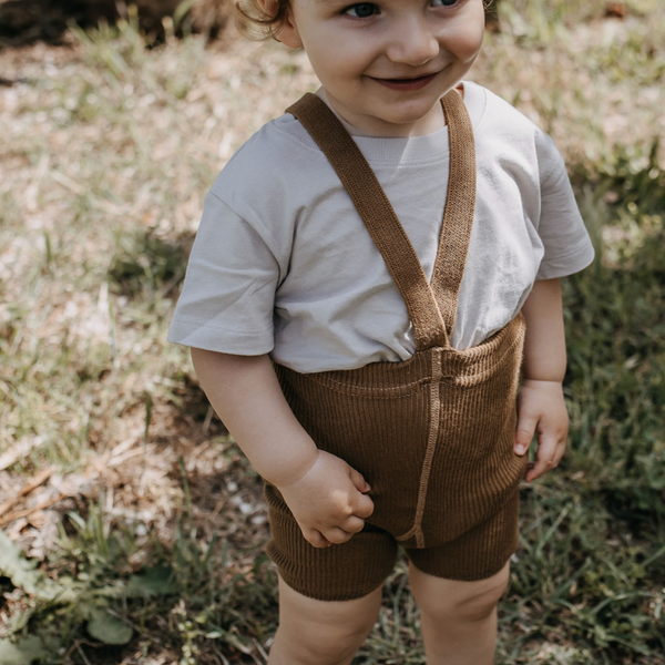 Silly Silas Unisex Shorty Rib Tights with Braces (Acorn Brown)