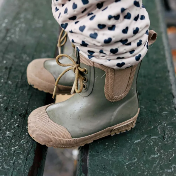 Colour Block Thermo Wool Lined Rain Boots (Olive)