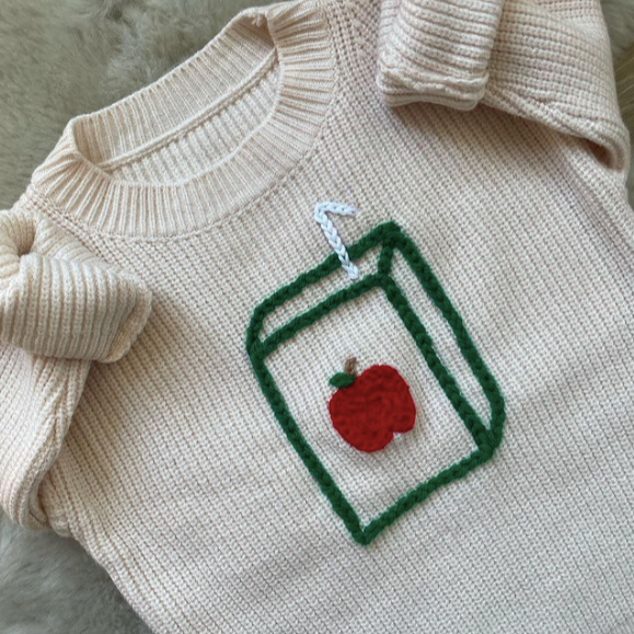 Exclusive Apple Juice Carton Hand Embroidered Jumper