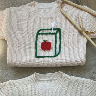 Exclusive Apple Juice Carton Hand Embroidered Jumper