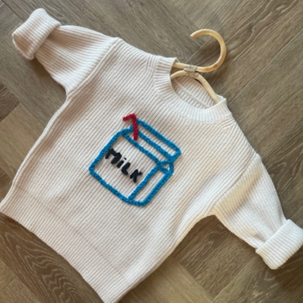 Exclusive Hand Embroidered Milk Carton Jumper