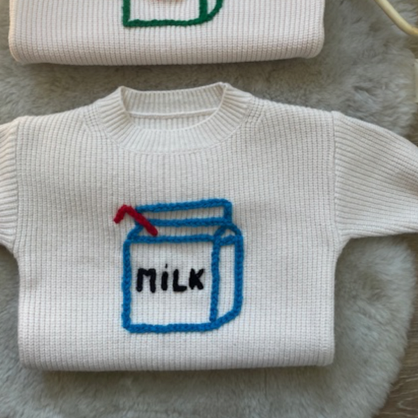 Exclusive Hand Embroidered Milk Carton Jumper