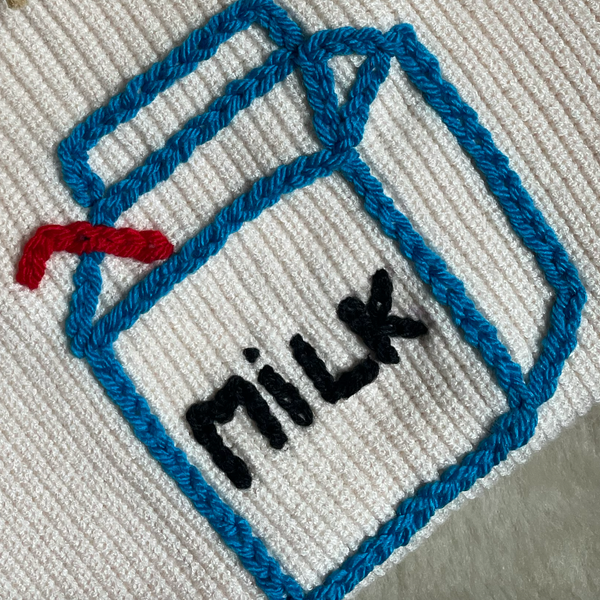 Exclusive Hand Embroidered Milk Carton Jumper