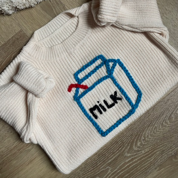 Exclusive Hand Embroidered Milk Carton Jumper