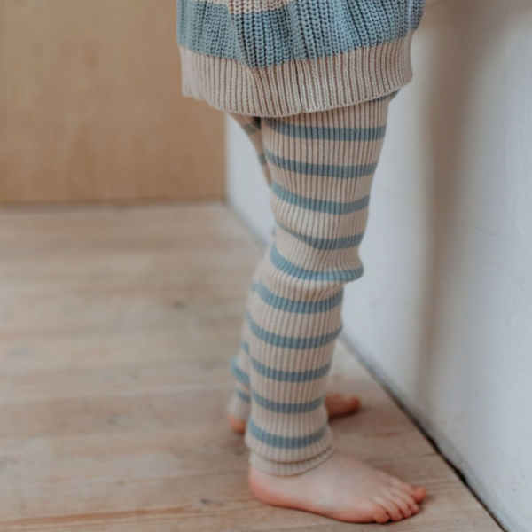 Noa Striped Cotton Ribbed Knit Leggings (Mist)