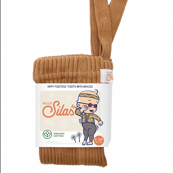 Silly Silas Footless Hippy Wide Rib Unisex Tights with Braces (Amber)