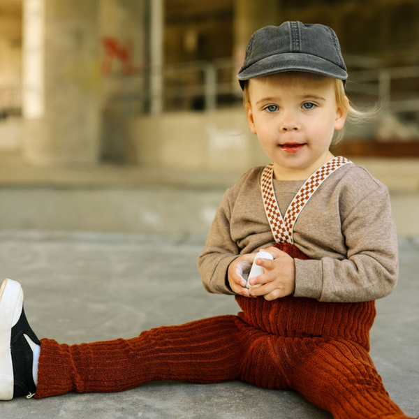 Silly Silas Stockholm Terry Footless Tights with Checkerboard Braces (Cinnamon Check)