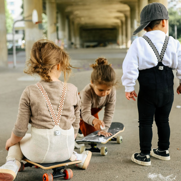 Silly Silas Stockholm Footless Tights with Checkerboard Braces (Cream Check)
