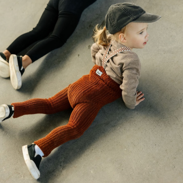 Silly Silas Stockholm Terry Footless Tights with Checkerboard Braces (Cinnamon Check)