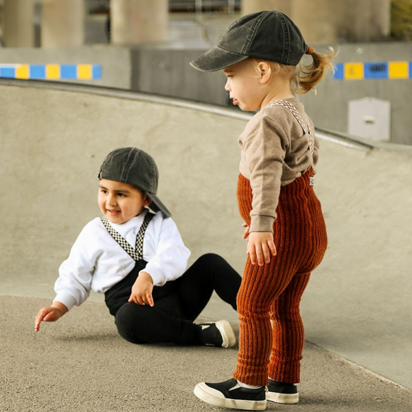 Silly Silas Stockholm Terry Footless Tights with Checkerboard Braces (Cinnamon Check)