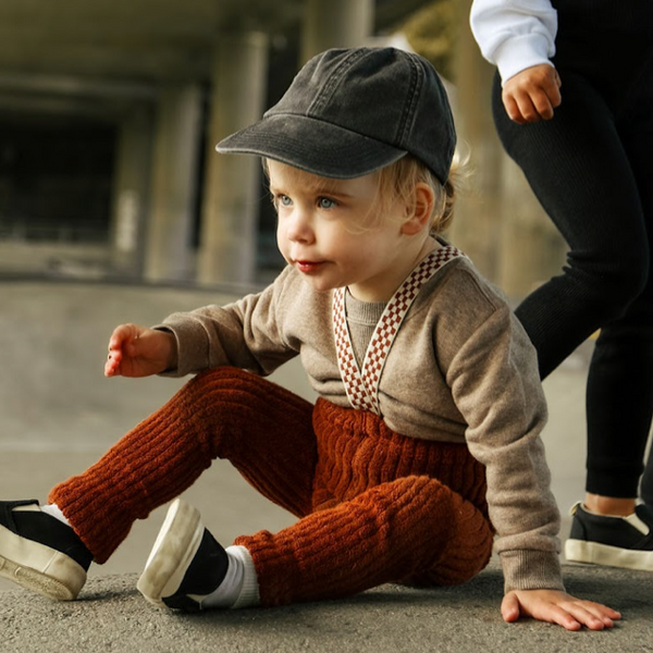 Silly Silas Stockholm Terry Footless Tights with Checkerboard Braces (Cinnamon Check)