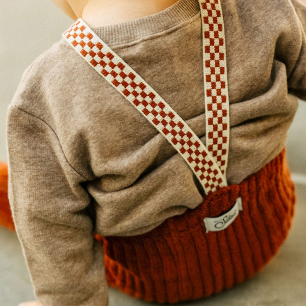 Silly Silas Stockholm Terry Footless Tights with Checkerboard Braces (Cinnamon Check)