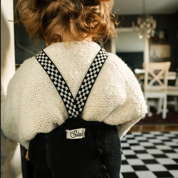 Silly Silas Stockholm Teddy Warmy Footless Tights with Braces (Black Check)